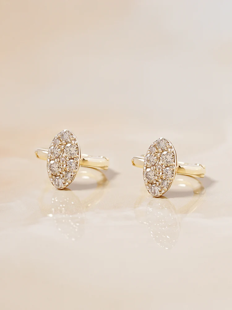 14K 18K Solid Gold Glitter Oval Diamond Cartilage Hoop Earring - Image 7