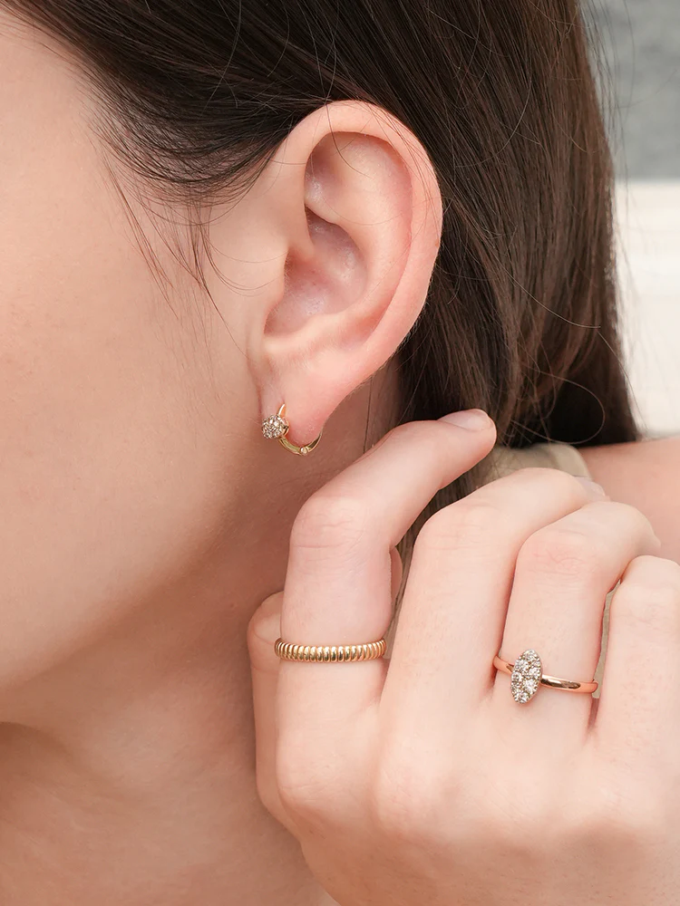 14K 18K Solid Gold Glitter Oval Diamond Cartilage Hoop Earring - Image 8
