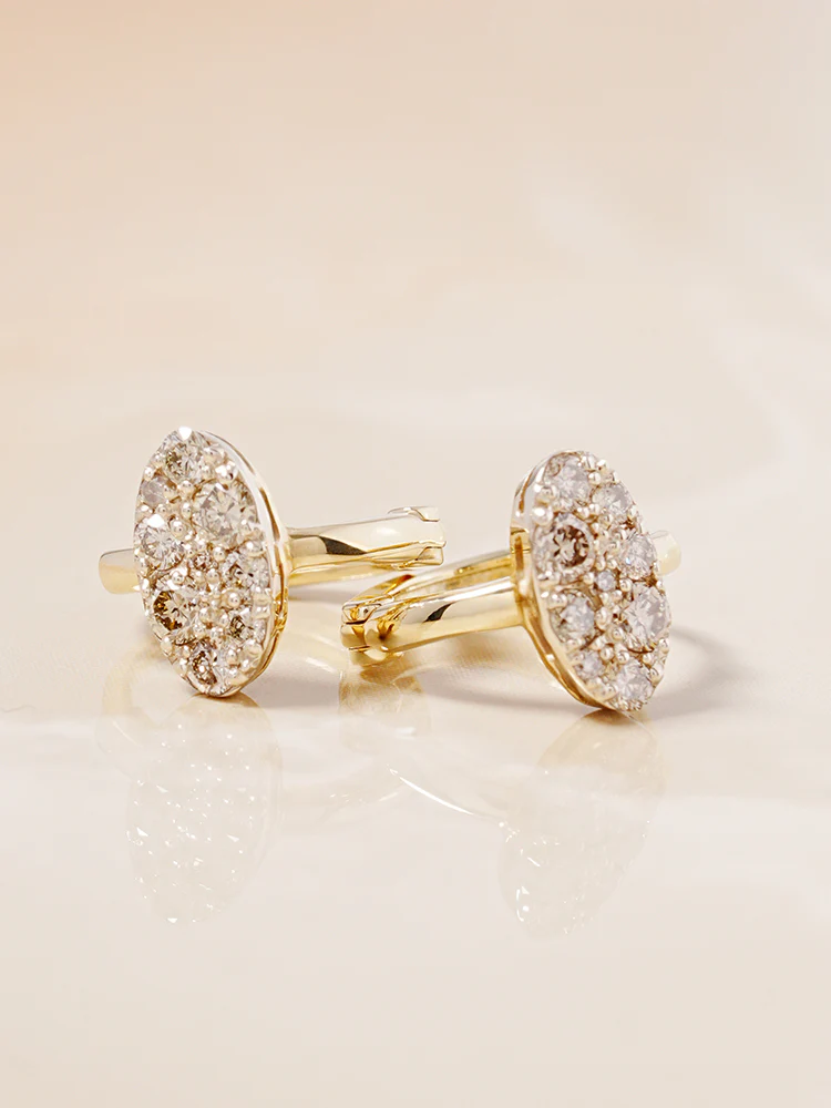 14K 18K Solid Gold Glitter Oval Diamond Cartilage Hoop Earring - Image 9