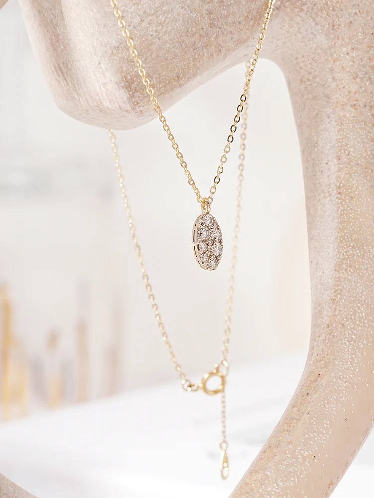 14K 18K Solid Gold Glitter Oval Diamond Necklace - Image 11
