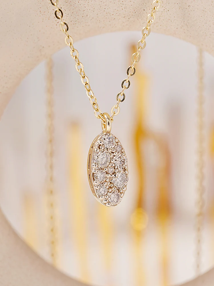 14K 18K Solid Gold Glitter Oval Diamond Necklace - Image 3