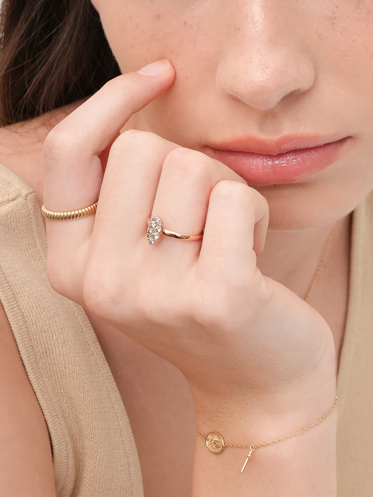 14K 18K Solid Gold Glitter Oval Diamond Ring - Image 4