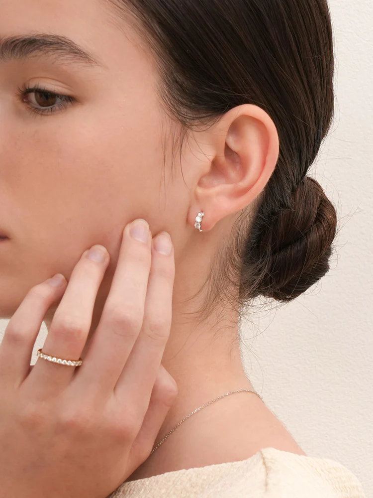 14K 18K Solid Gold Lab Diamond Eternity Tennis Cartilage Hoop Earring - Image 10