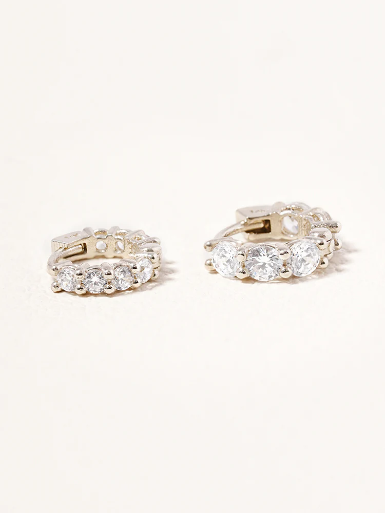 14K 18K Solid Gold Lab Diamond Eternity Tennis Cartilage Hoop Earring - Image 3