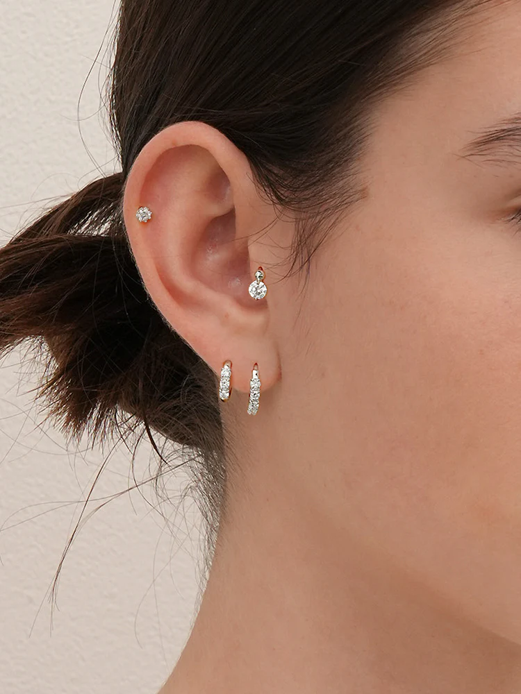 14K 18K Solid Gold Lab Diamond Layered Daily Cartilage Hoop Earring - Image 16