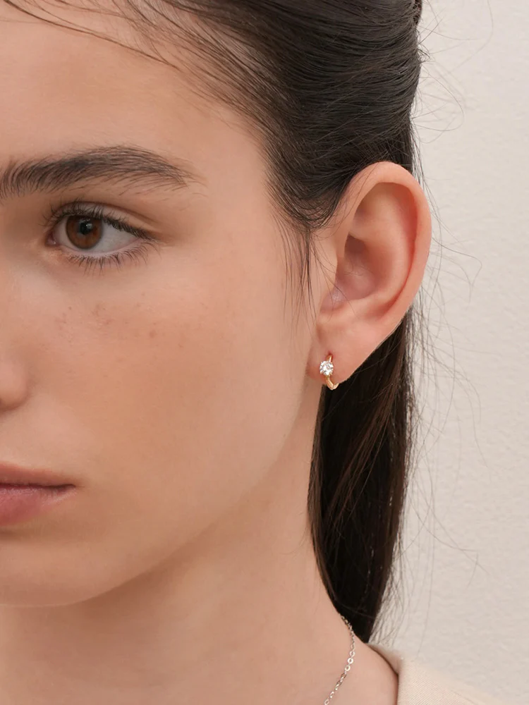 14K 18K Solid Gold Lab Diamond Mini Cartilage Hoop Earring - Image 13