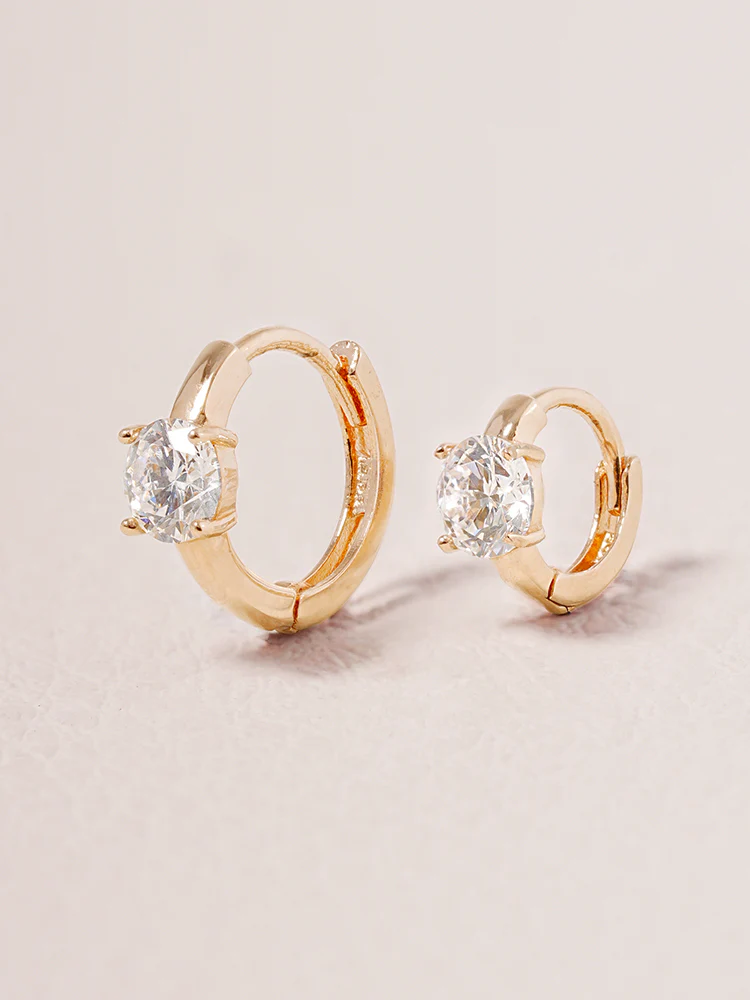 14K 18K Solid Gold Lab Diamond Mini Cartilage Hoop Earring - Image 3