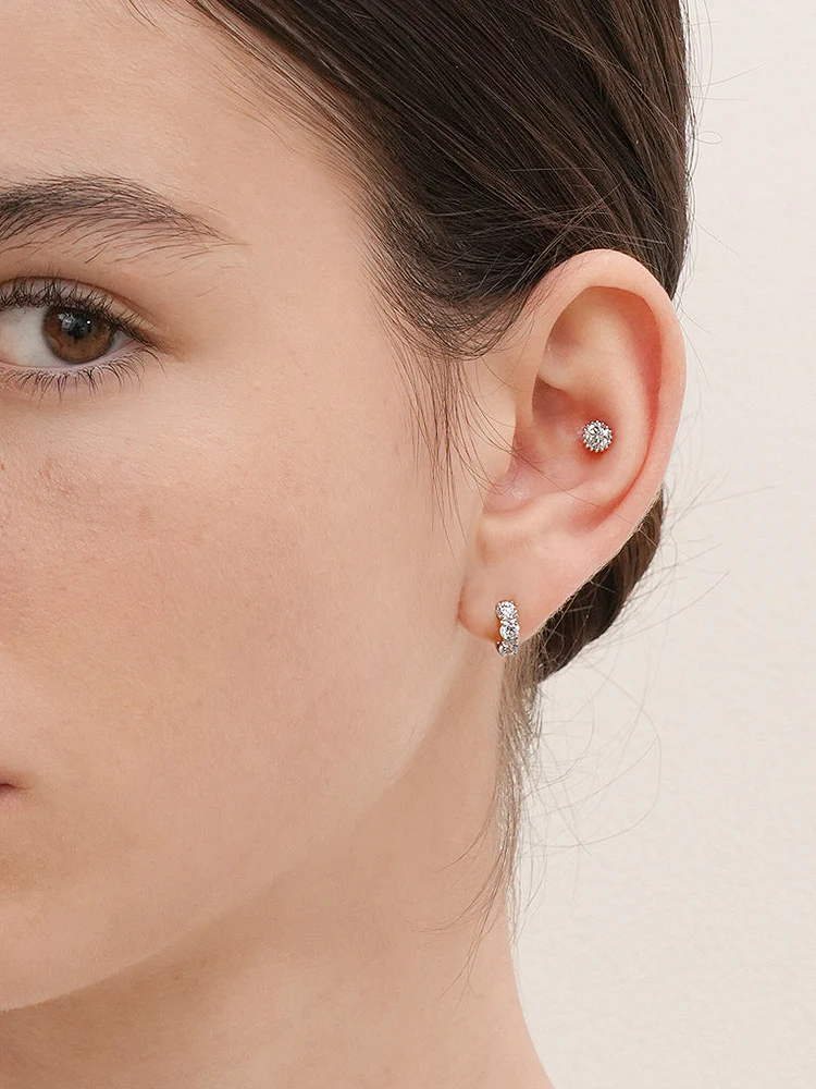 14K 18K Solid Gold Lab Diamond Mini Daily Cartilage Hoop Earring - Image 4
