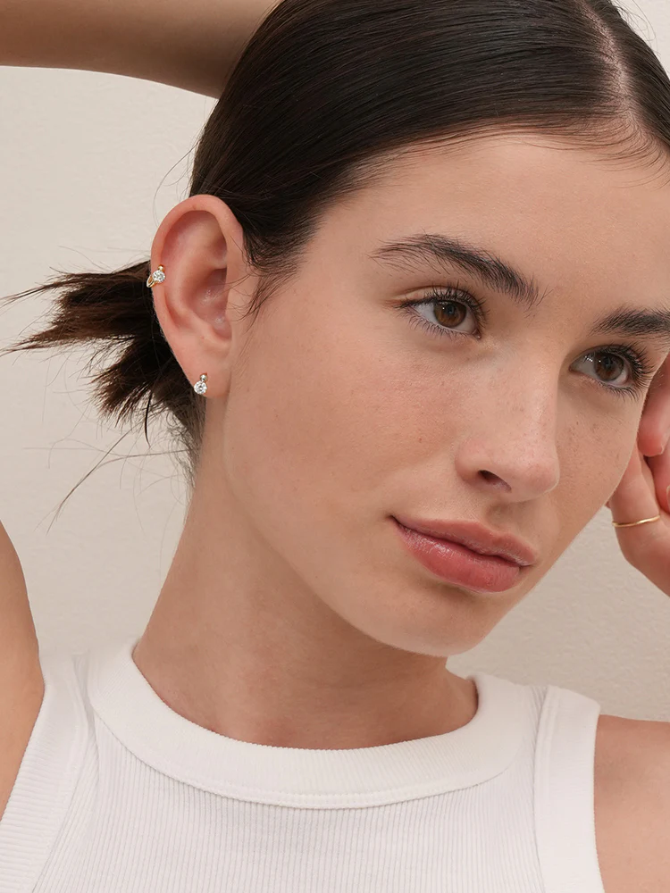 14K 18K Solid Gold Lab Diamond Mini Rediant Cartilage Hoop Earring - Image 2