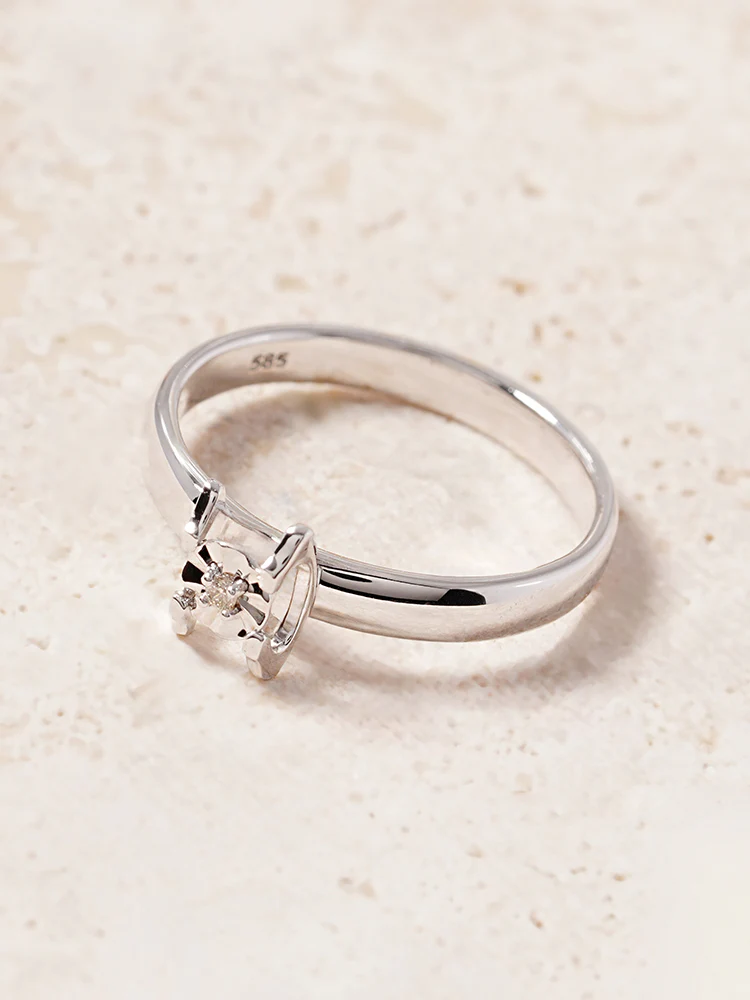 14K 18K Solid Gold Platinum Frame Diamond Ring - Image 7