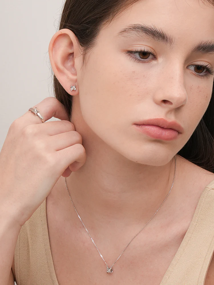 14K 18K Solid Gold Platinum Frame Diamond Stud Earring - Image 10