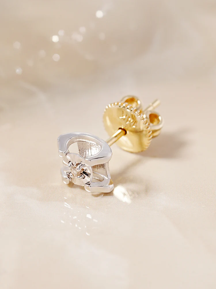 14K 18K Solid Gold Platinum Frame Diamond Stud Earring - Image 11