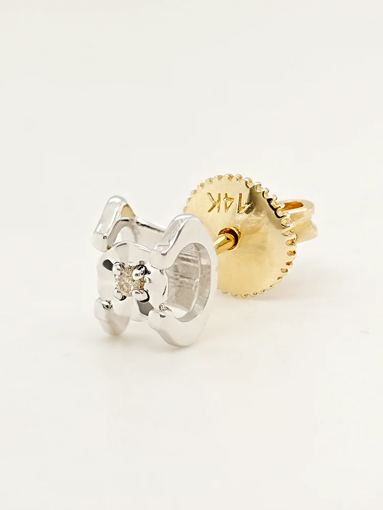 14K 18K Solid Gold Platinum Frame Diamond Stud Earring - Image 12