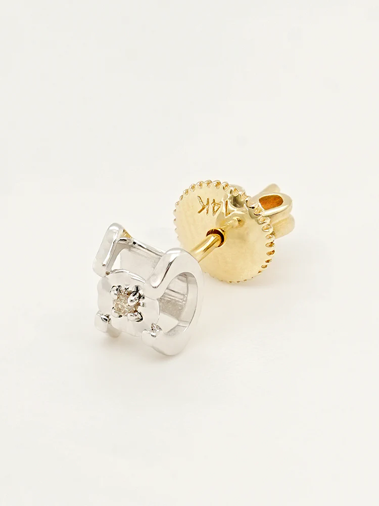 14K 18K Solid Gold Platinum Frame Diamond Stud Earring - Image 14