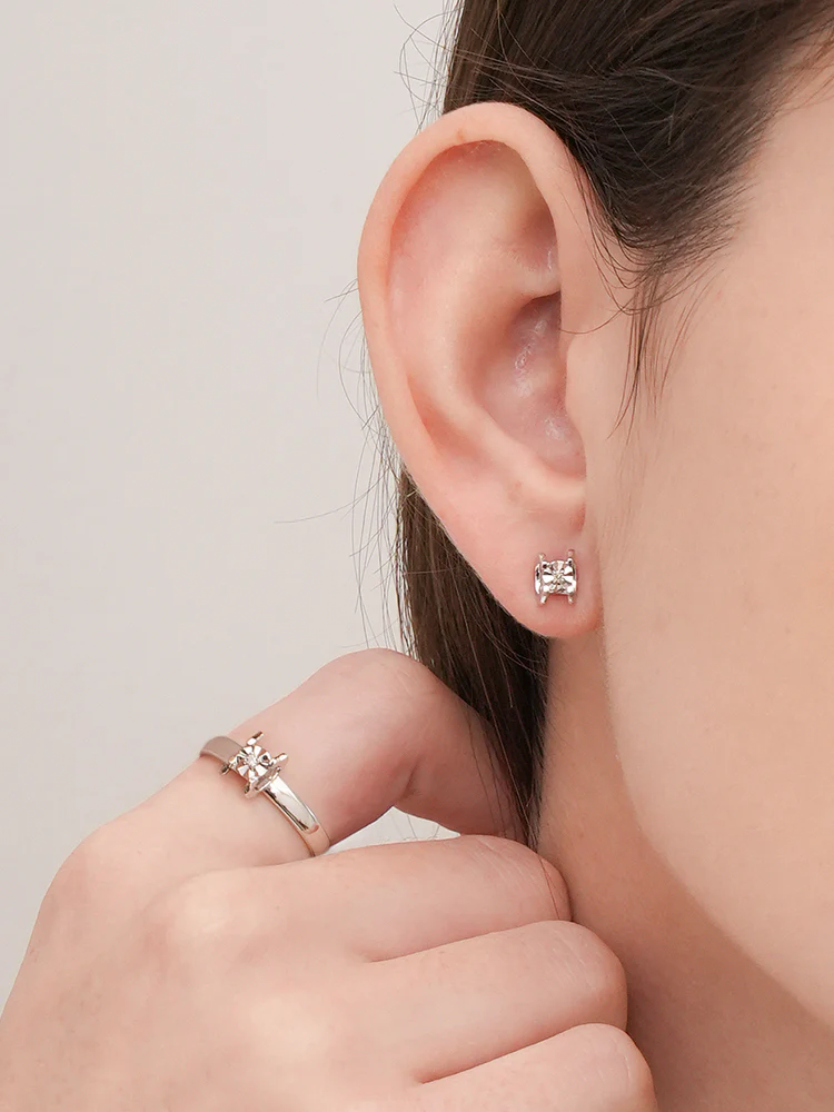 14K 18K Solid Gold Platinum Frame Diamond Stud Earring - Image 6