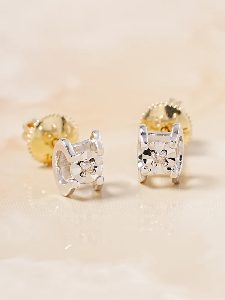 14K 18K Solid Gold Platinum Frame Diamond Stud Earring - Image 7
