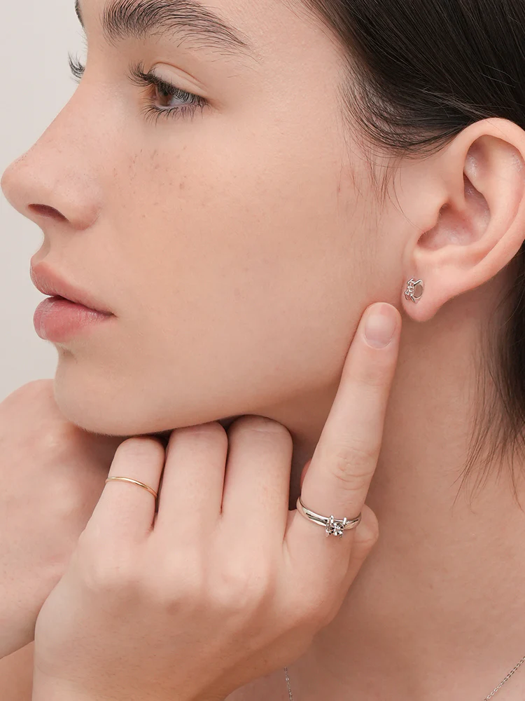 14K 18K Solid Gold Platinum Frame Diamond Stud Earring - Image 8