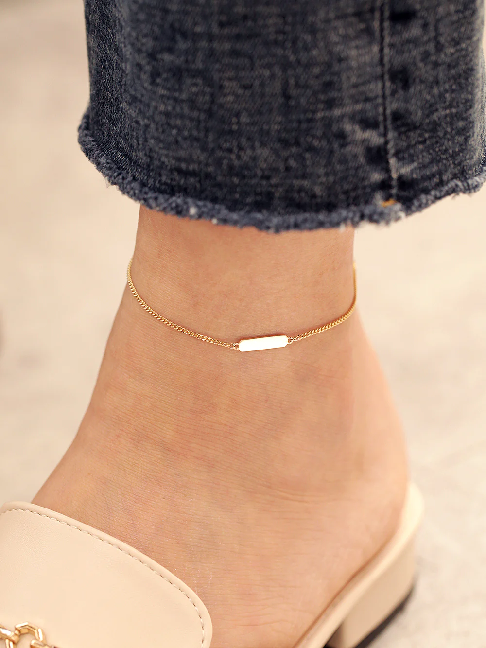 14K 18K Gold Stick Chain Anklet Bracelet - Image 3
