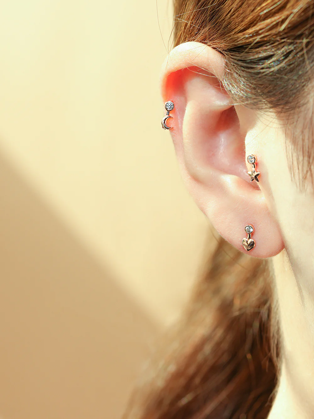 14K 18K Symbol Star, Crescent, Heart and Clover Cartilage Hoop Earring - Image 10