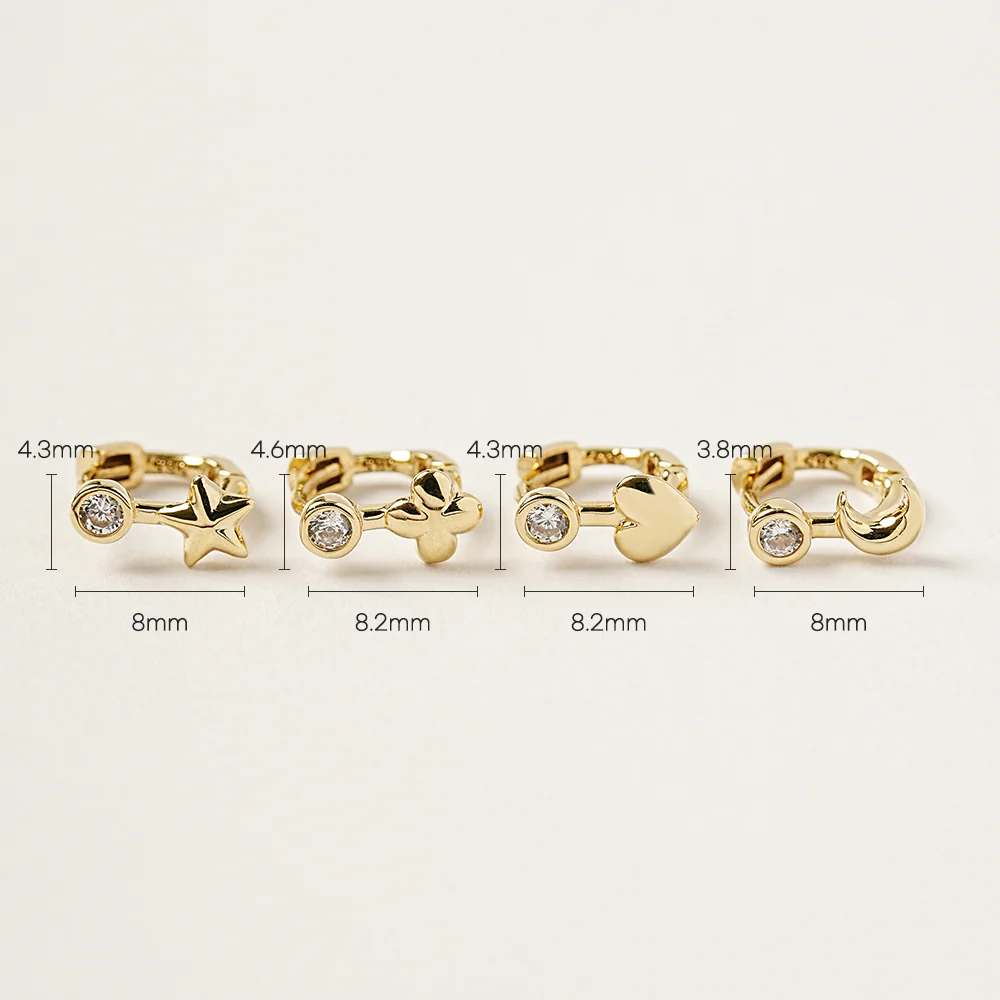 14K 18K Symbol Star, Crescent, Heart and Clover Cartilage Hoop Earring - Image 14