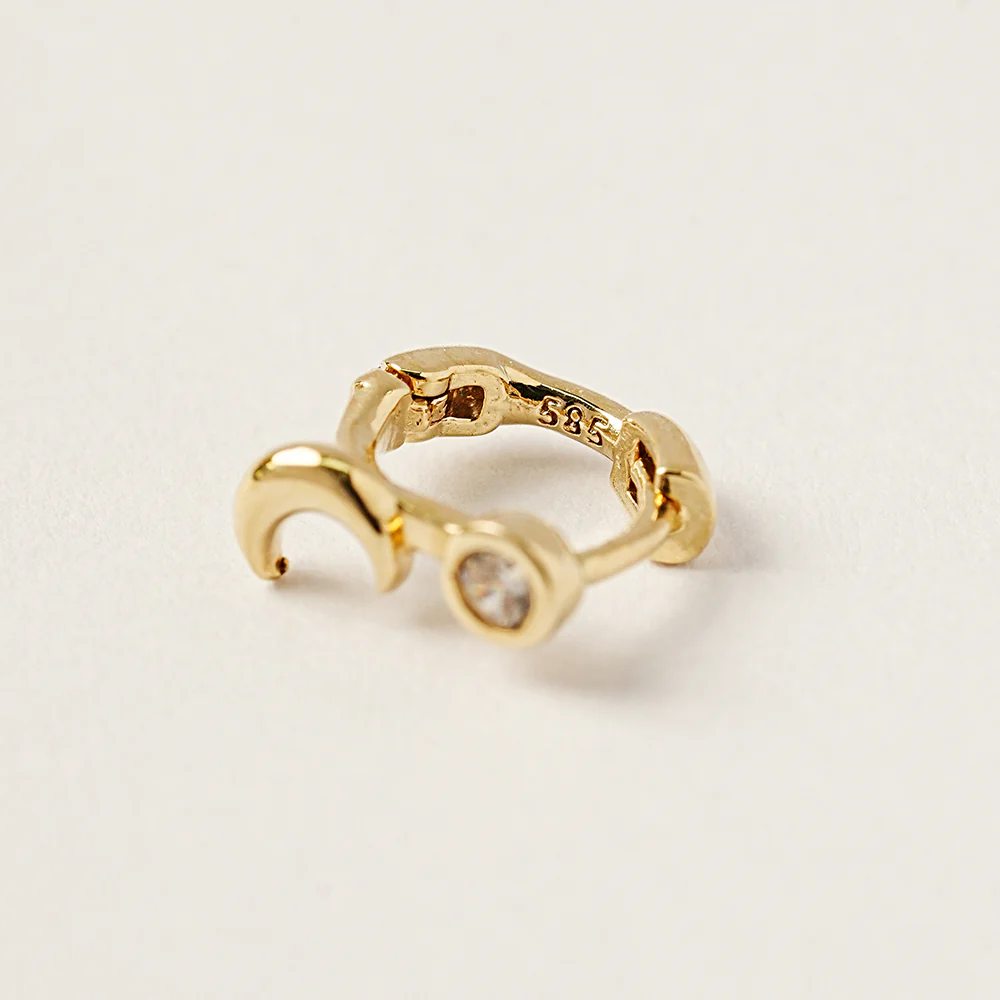 14K 18K Symbol Star, Crescent, Heart and Clover Cartilage Hoop Earring - Image 16