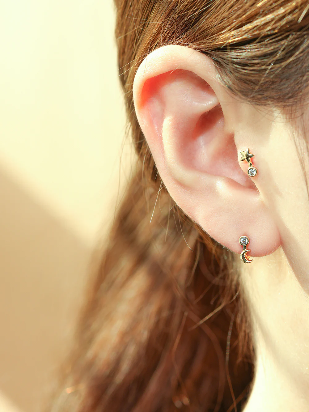 14K 18K Symbol Star, Crescent, Heart and Clover Cartilage Hoop Earring - Image 2