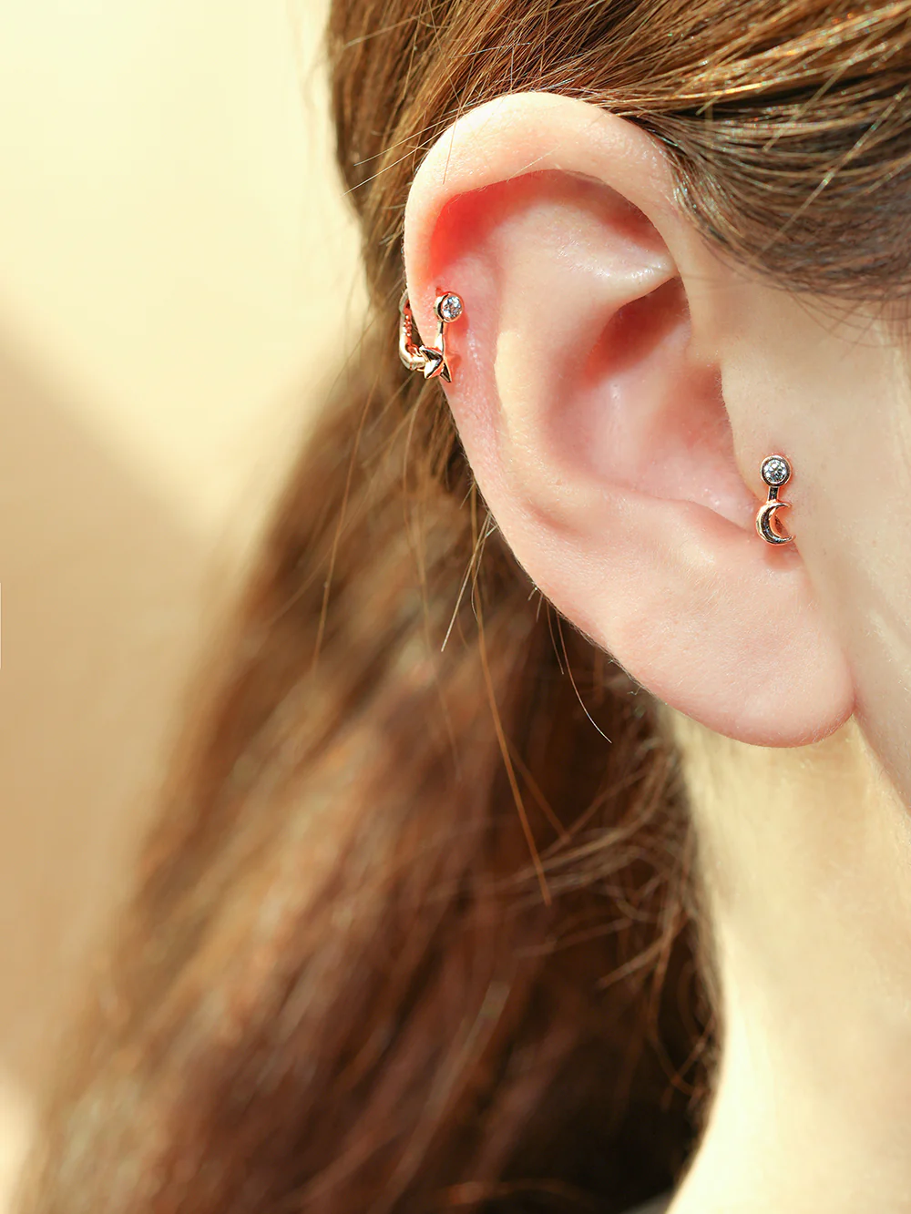 14K 18K Symbol Star, Crescent, Heart and Clover Cartilage Hoop Earring - Image 4