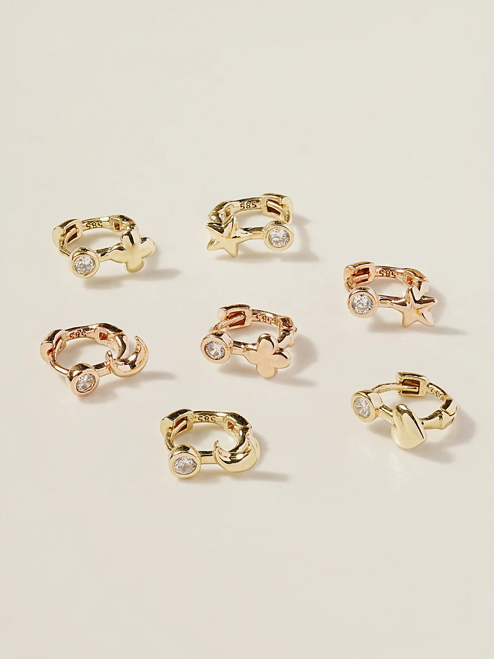 14K 18K Symbol Star, Crescent, Heart and Clover Cartilage Hoop Earring - Image 5