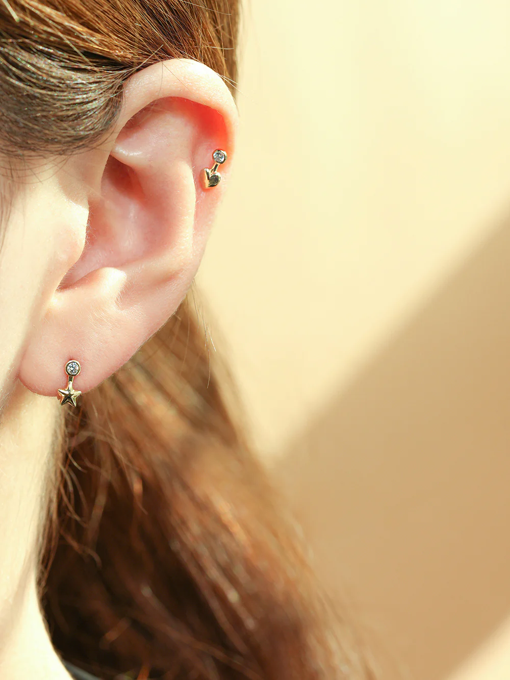 14K 18K Symbol Star, Crescent, Heart and Clover Cartilage Hoop Earring - Image 6