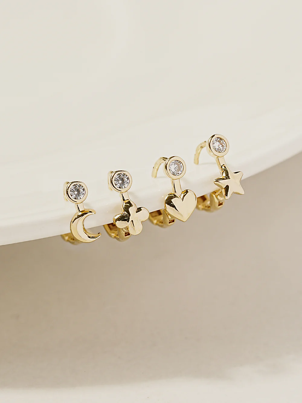 14K 18K Symbol Star, Crescent, Heart and Clover Cartilage Hoop Earring - Image 9