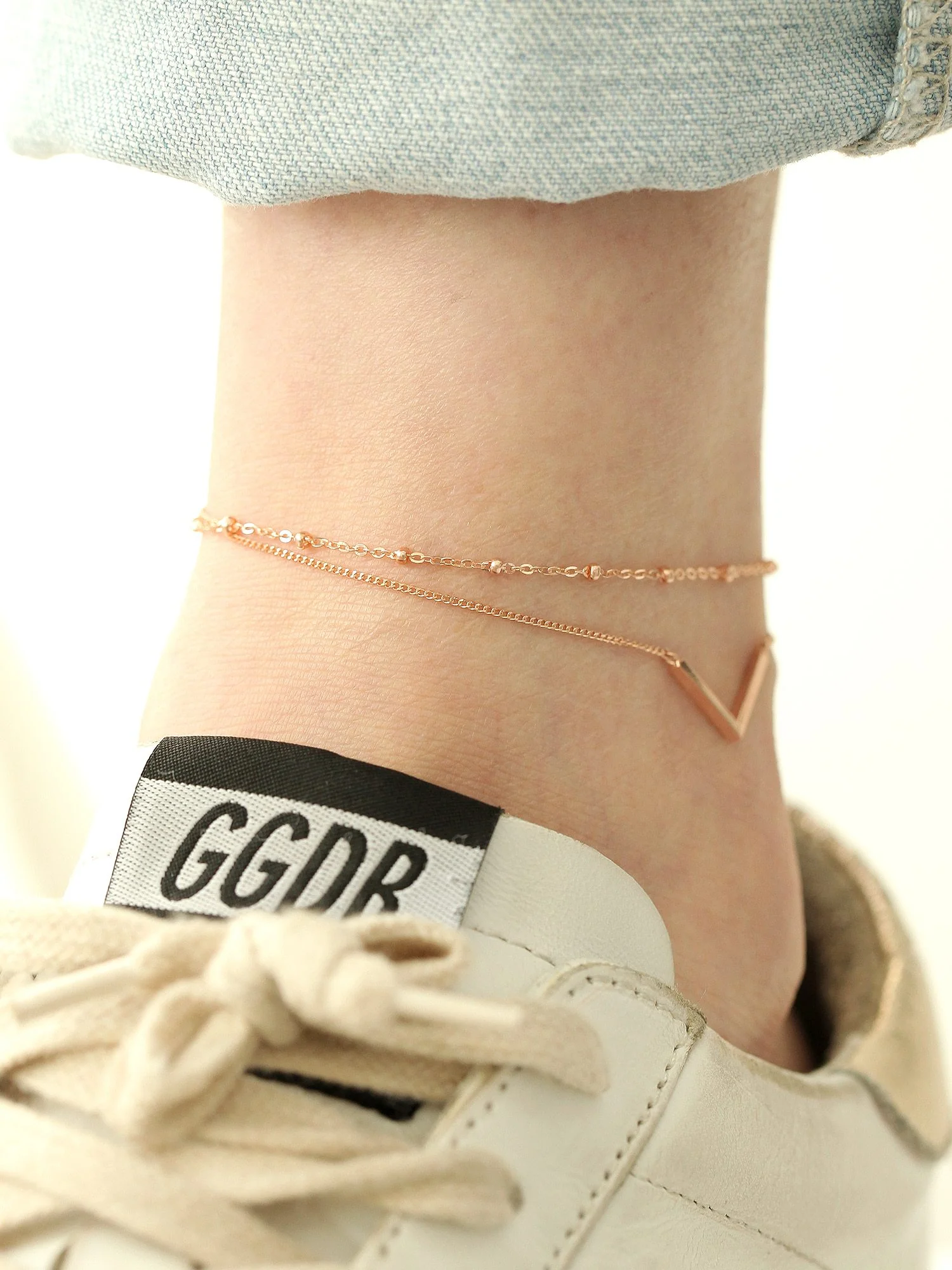 14K 18K Gold V Line Ball Anklet - Image 5
