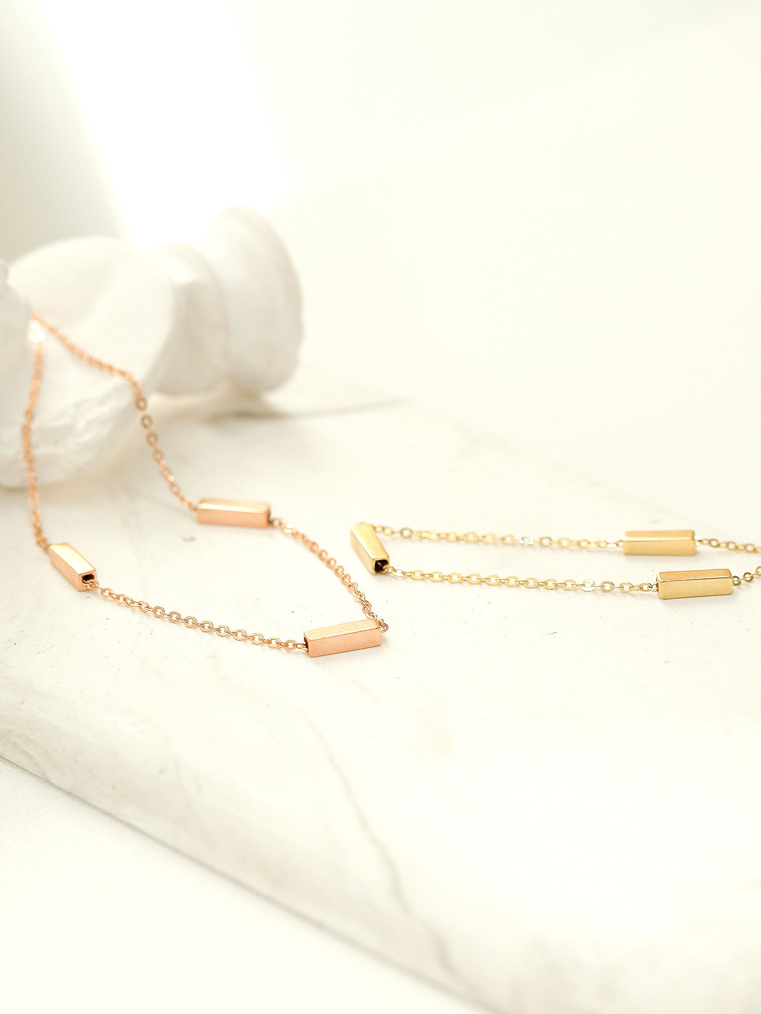 14K 18K Gold Volume Square Stick Anklet Bracelet - Image 6