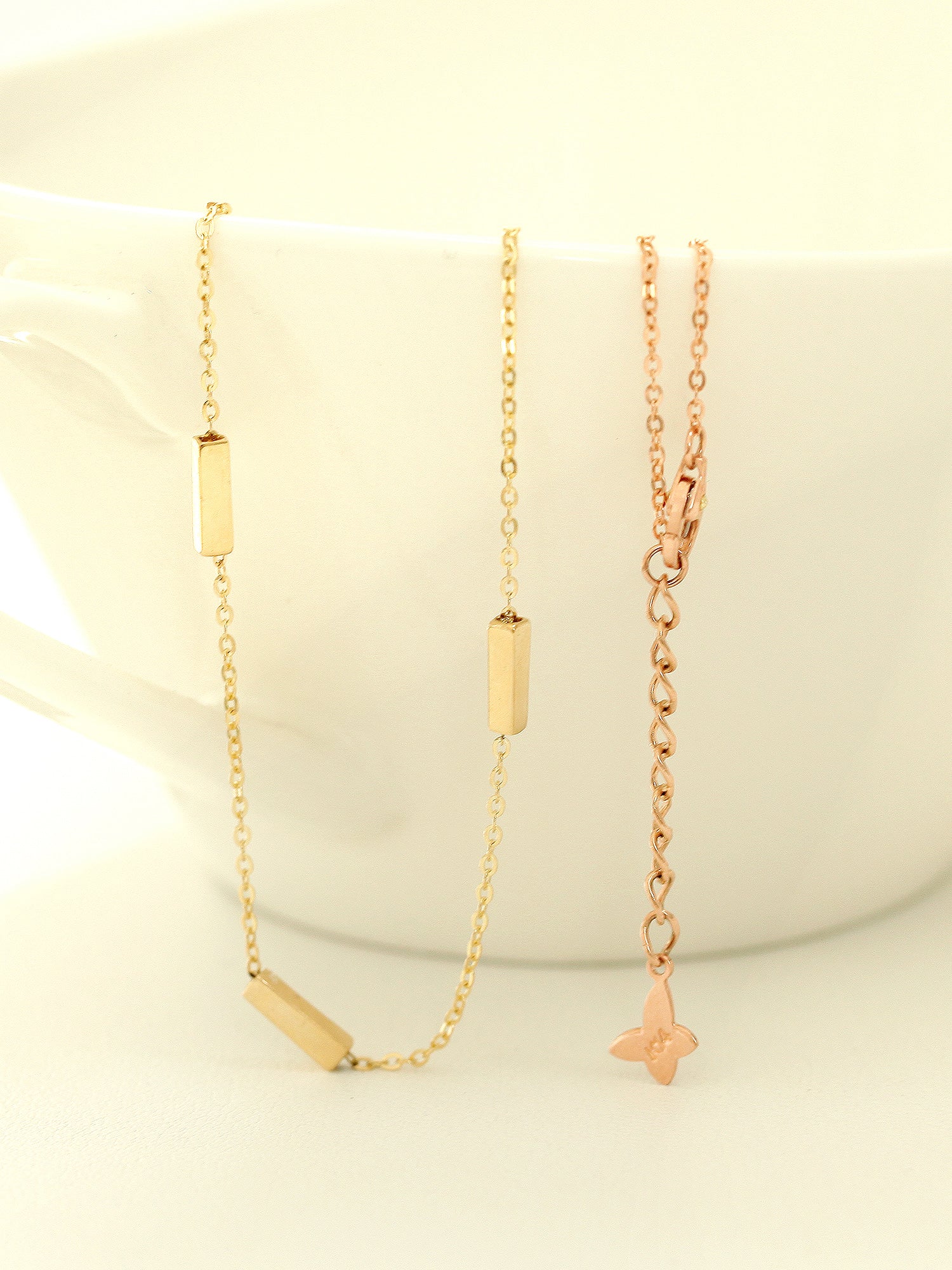 14K 18K Gold Volume Square Stick Anklet Bracelet - Image 9