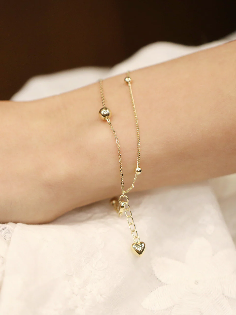 14K Gold 2 Line Ball Bracelet - Image 6