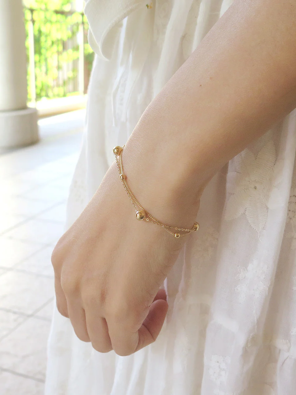 14K Gold 2 Line Ball Bracelet - Image 7