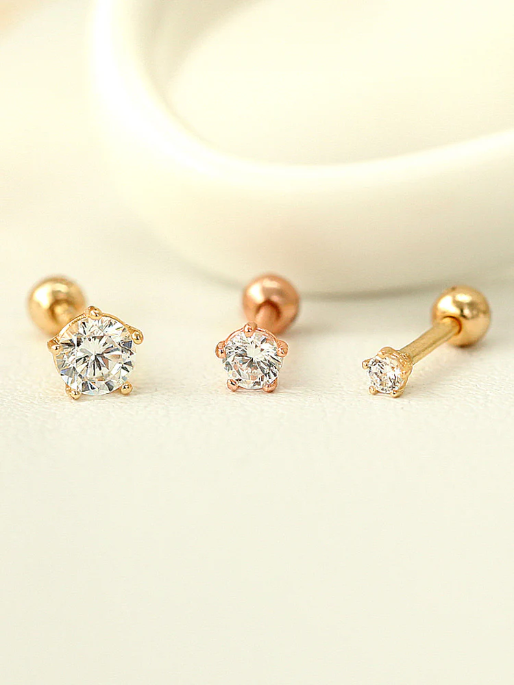 14K Gold 5 Prongs Cubic Cartilage Earring 18G16G
