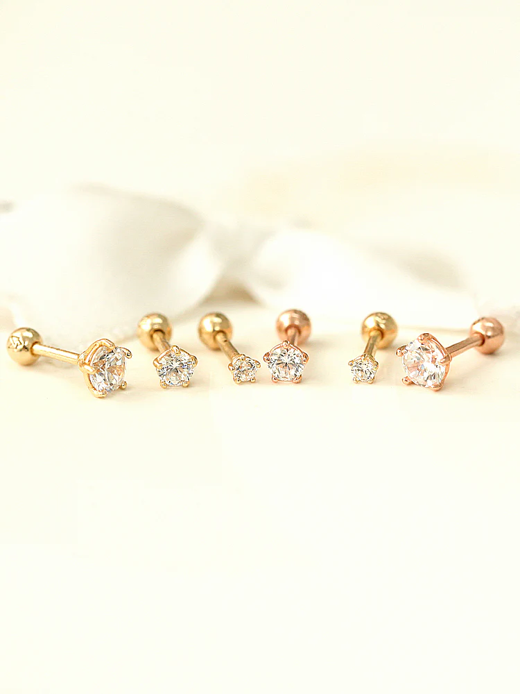 14K Gold 5 Prongs Cubic Cartilage Earring 18G16G - Image 2