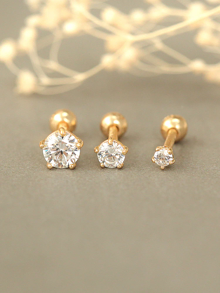 14K Gold 5 Prongs Cubic Cartilage Earring 18G16G - Image 4