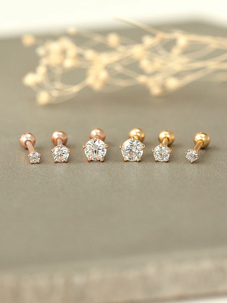 14K Gold 5 Prongs Cubic Cartilage Earring 18G16G - Image 5