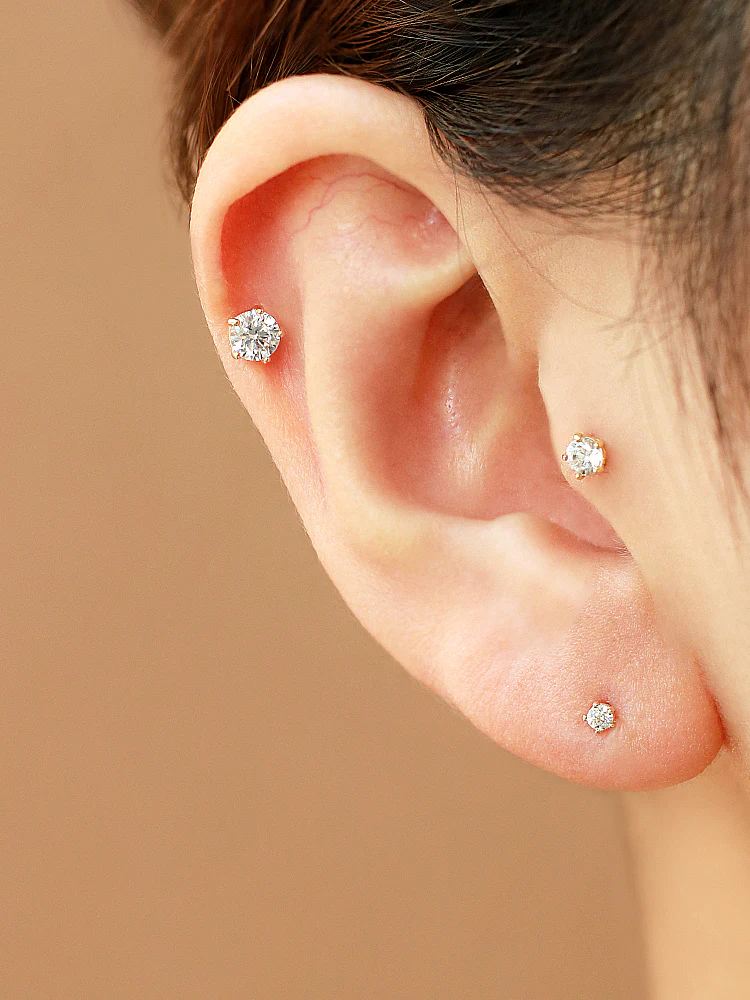 14K Gold 5 Prongs Cubic Cartilage Earring 18G16G - Image 7