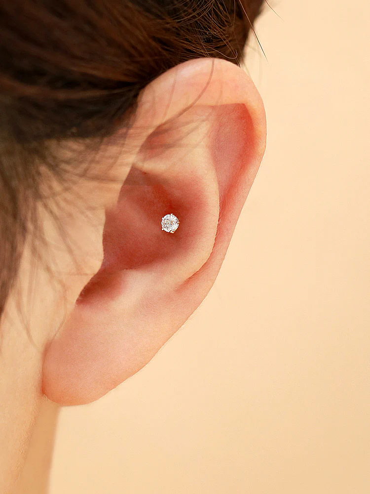 14K Gold 5 Prongs Cubic Cartilage Earring 18G16G - Image 9