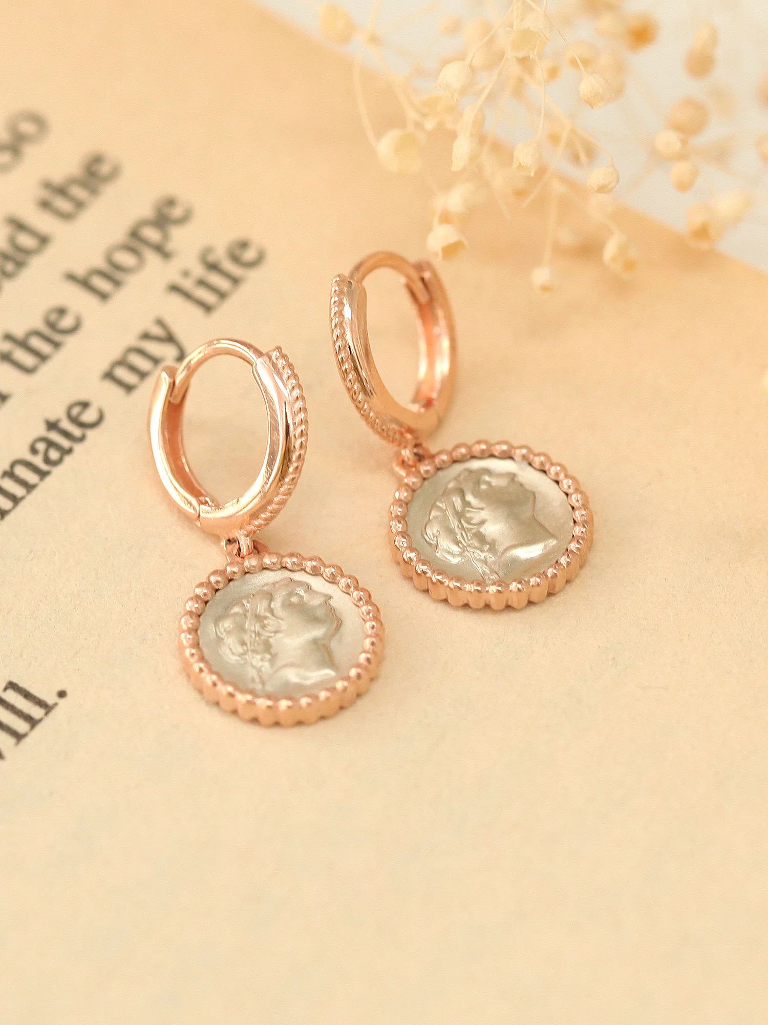 14K Gold Athens Coin Hoop Earring - Image 3
