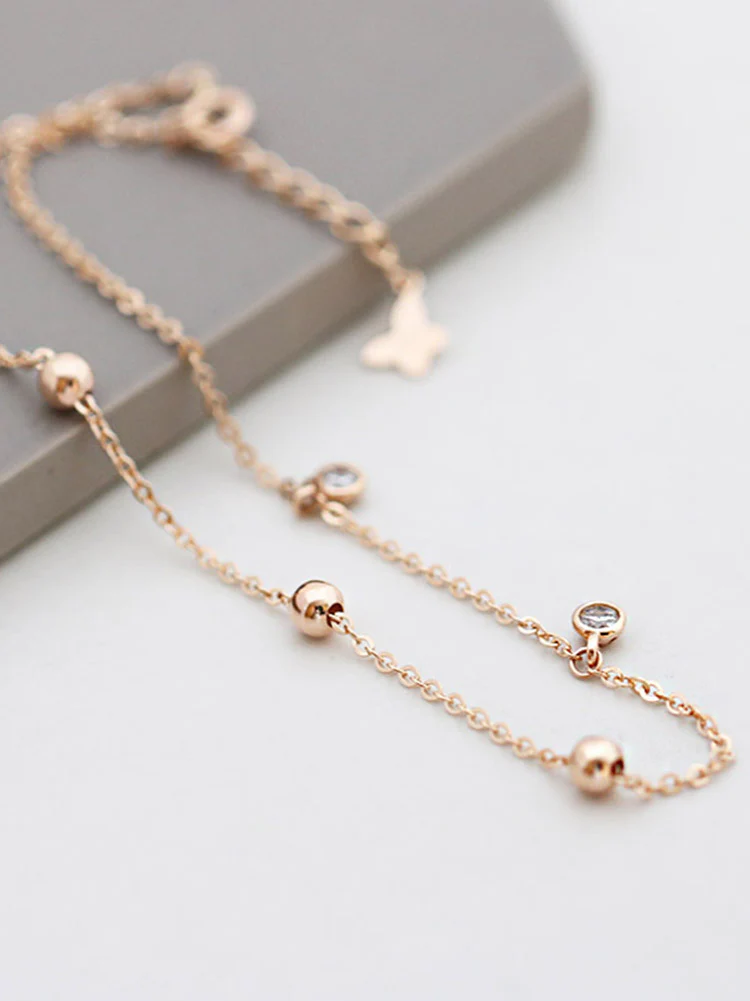 14K Gold Ball Cubic Anklet - Image 4