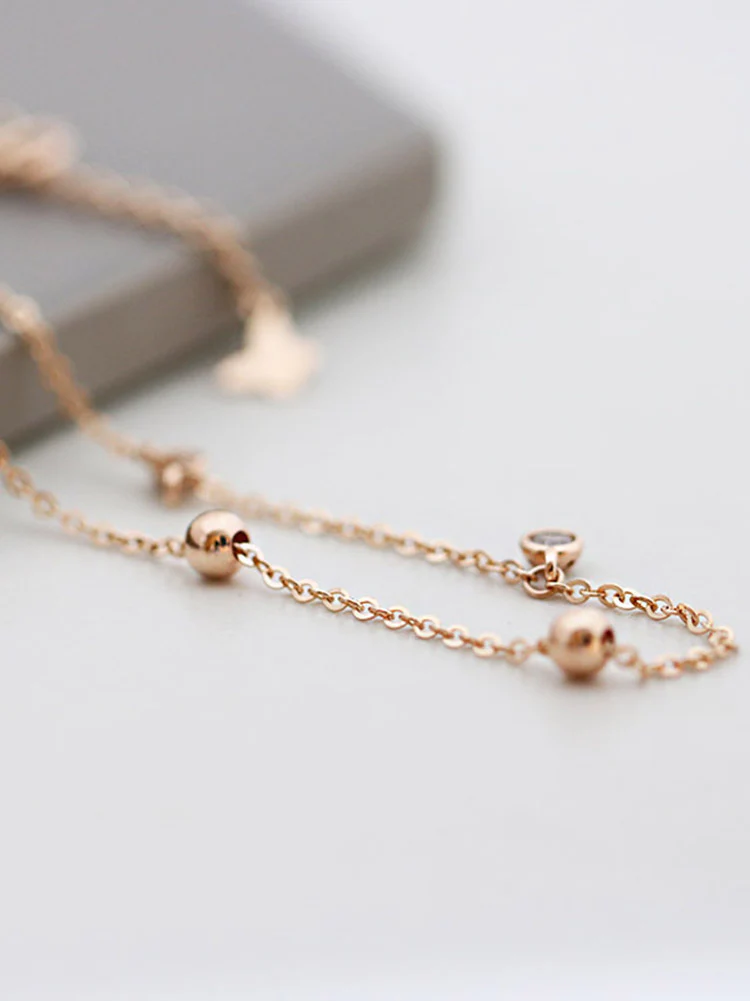 14K Gold Ball Cubic Anklet - Image 5