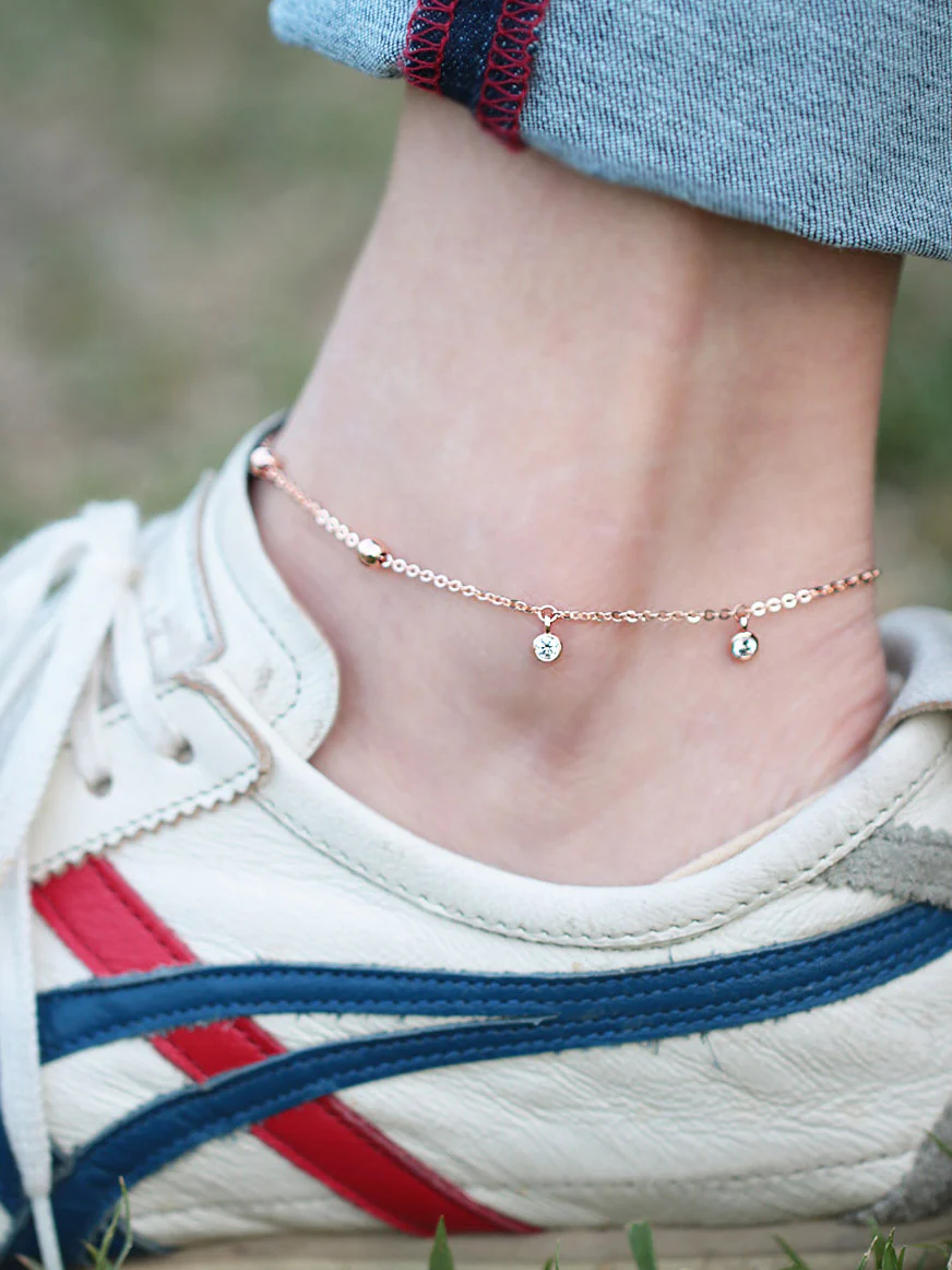 14K Gold Ball Cubic Anklet - Image 6