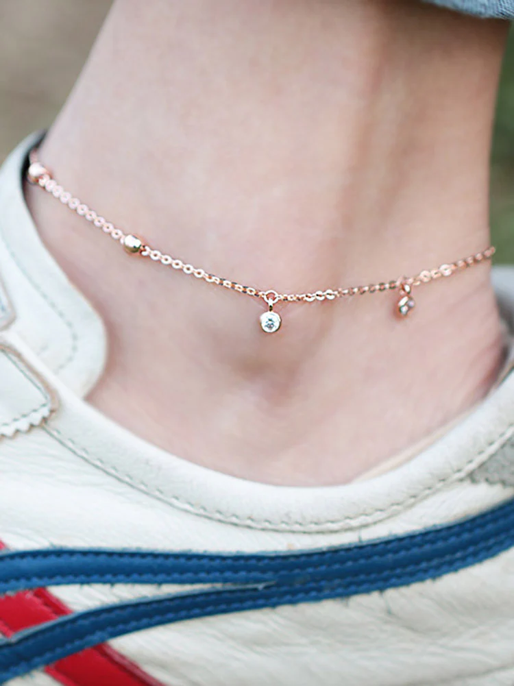 14K Gold Ball Cubic Anklet - Image 7
