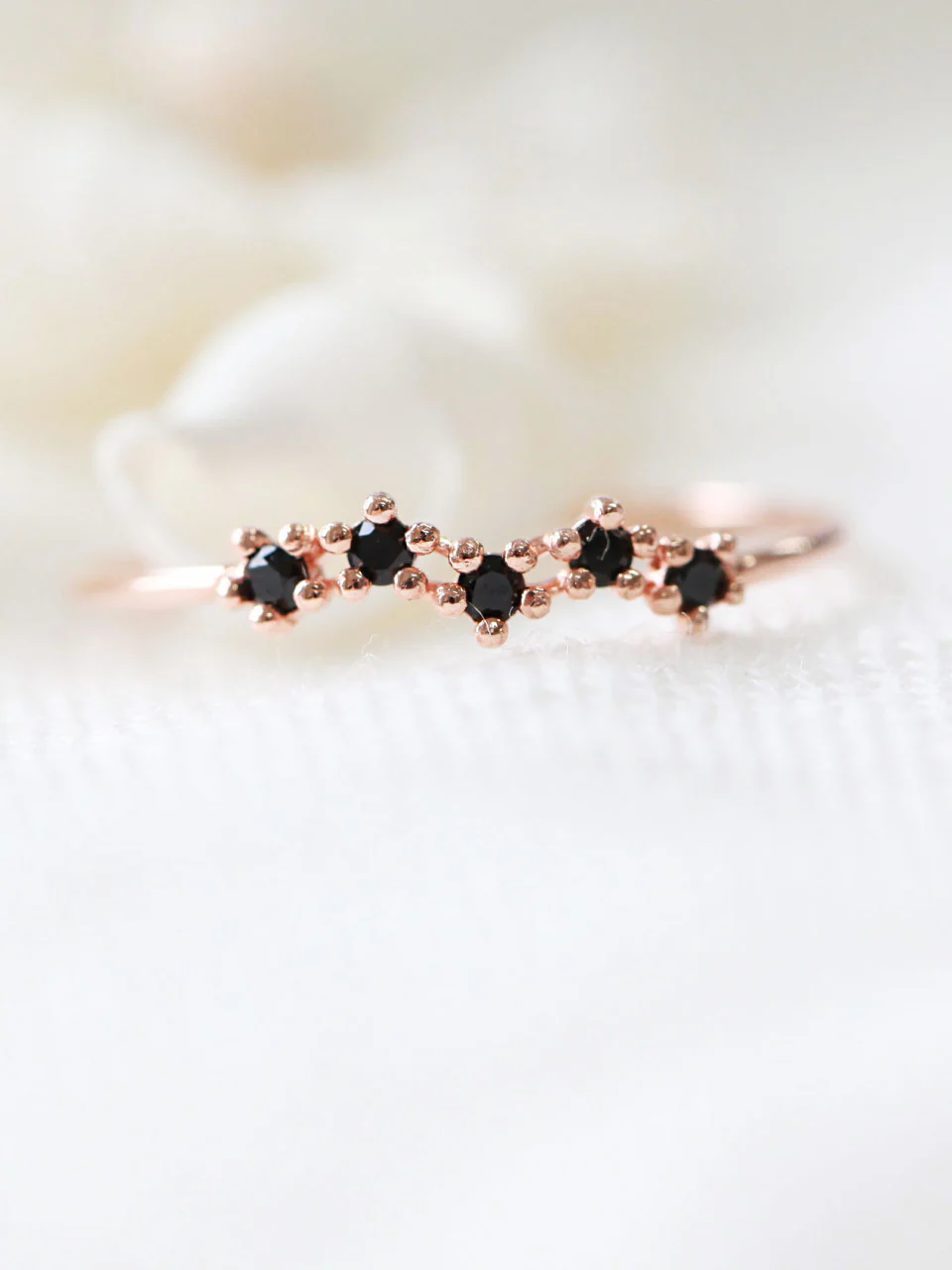 14K Gold Black Flower Ring - Image 2