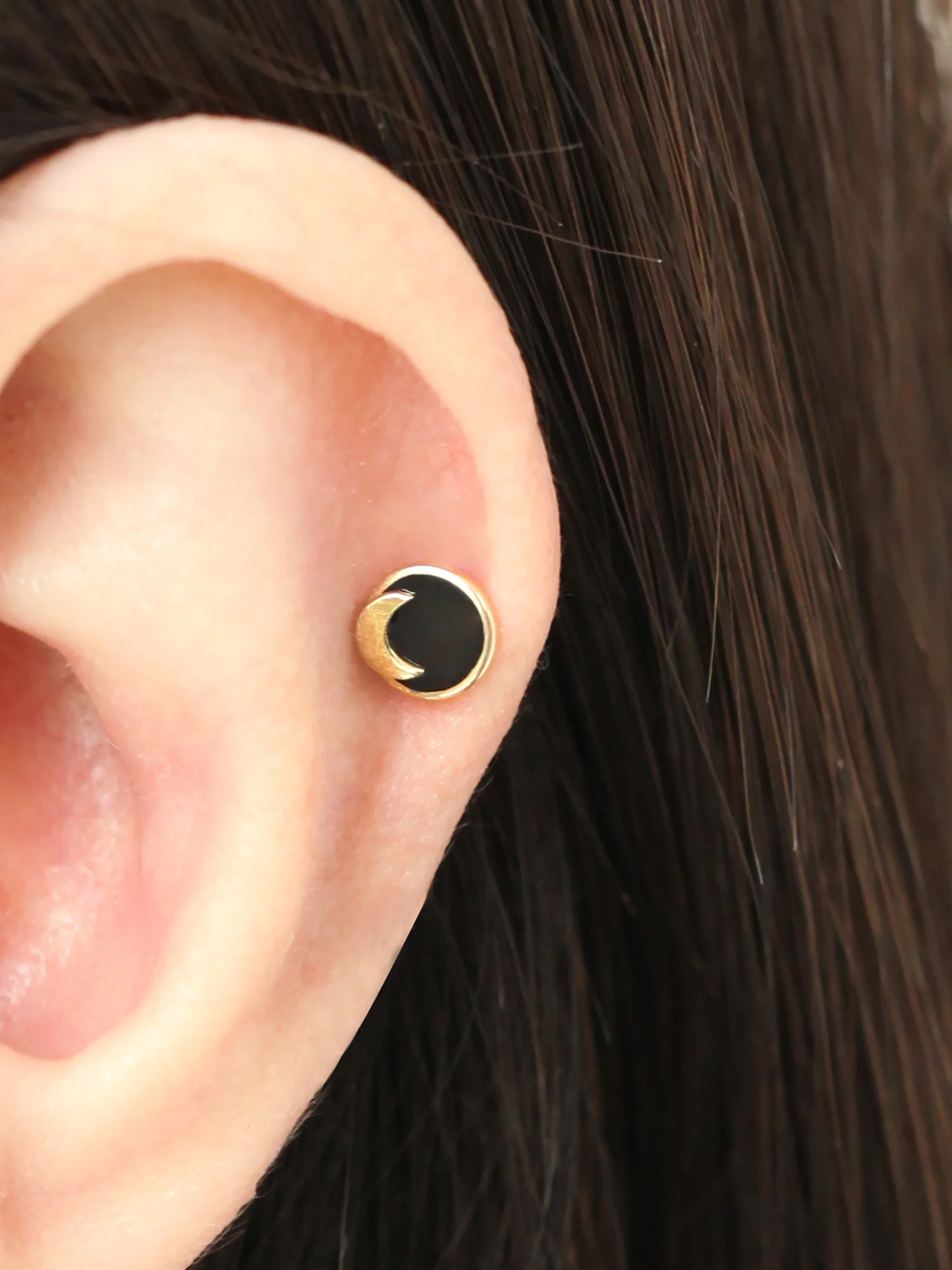 14K Gold Black Star Moon Cartilage Earring 20G - Image 10