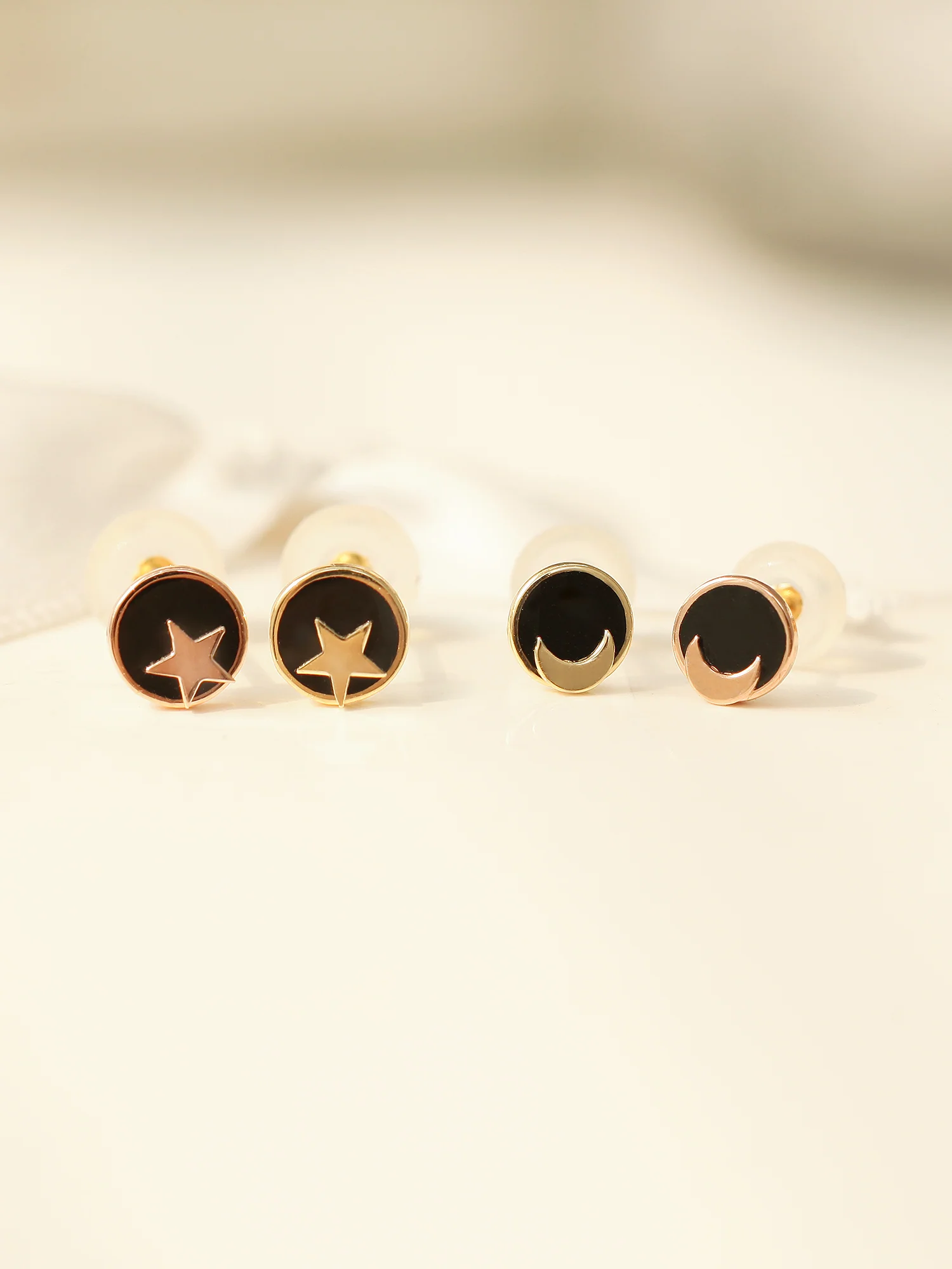 14K Gold Black Star Moon Cartilage Earring 20G - Image 2