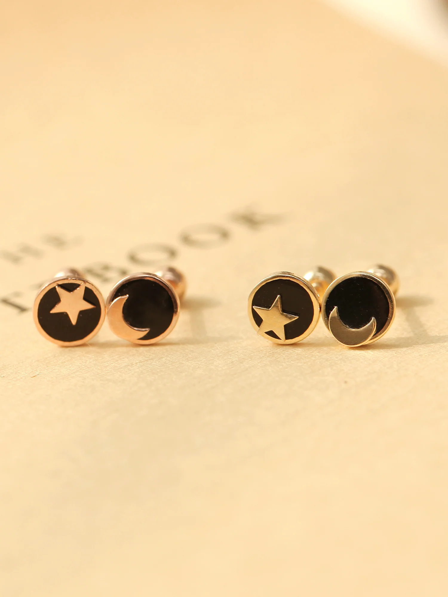 14K Gold Black Star Moon Cartilage Earring 20G - Image 3